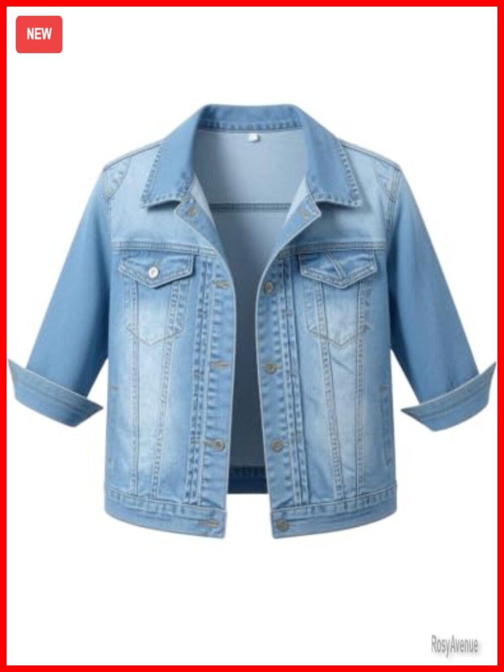 Womens Cropped Denim Jacket Distressed 3/4 Sleeve Slim Fit Casual Cotton Spandex